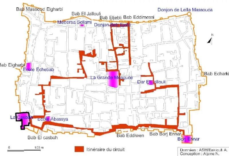 Itinéraire du circuit touristique dans la médina (Association Sauvegarde de la médina)