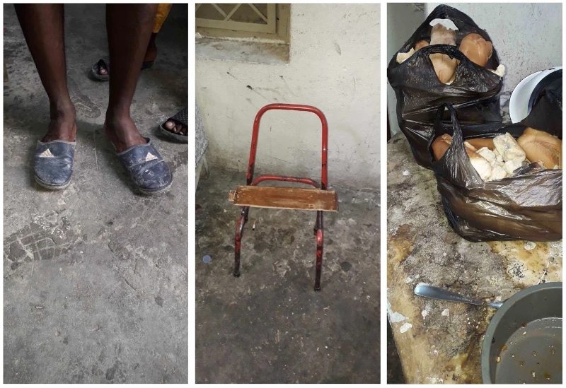 Left: These shoes crossed the Algeria-Tunisia border; Centre: Chair at home in Haffara; Right: Bread